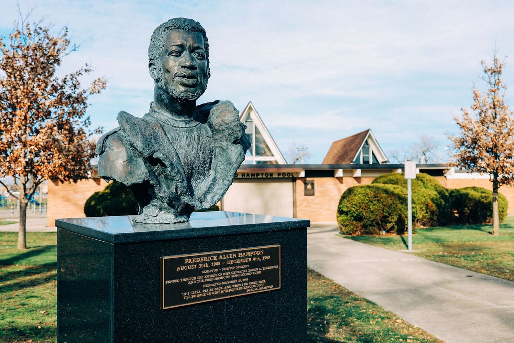 A bust of Frederick Allen Hampton in Maywood, IL